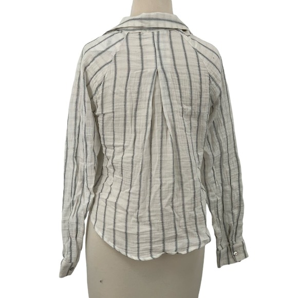 NWT Forever 21 Long Sleeve Crinkled Tie Front Top White/Navy Striped S - Picture 8 of 8